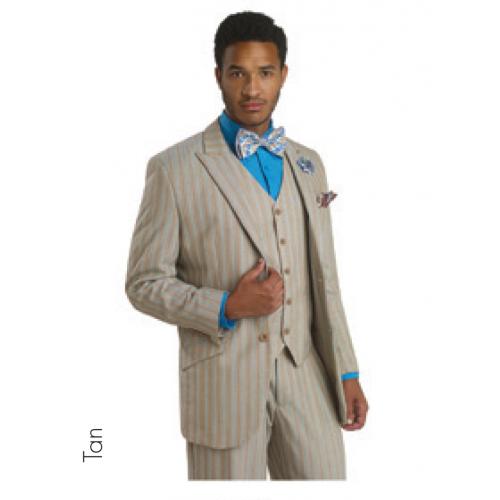 E. J. Samuel Tan Pinstripes Vested Suit M2647